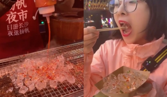 People stunned by barbecue-grilled ice cubes: Fascinating street food specialty in China