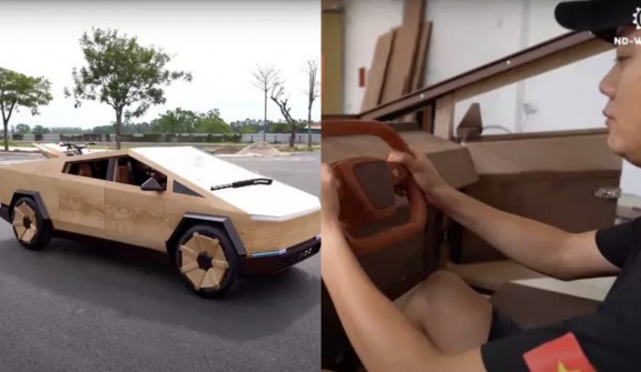 Man left people stunned after creating woody Cybertruck with fully functional for $15,000 