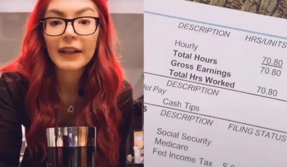 Bartender left people stunned after revealing her salary slip after 70 hours of work and earning only $9,28