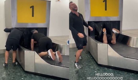 Traveler sparks debate after taking ride on baggage carousel and stating to poop on it for waiting luggage too long