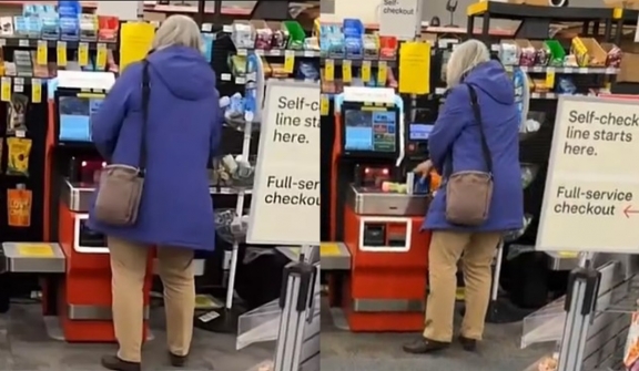 Elderly woman sparks debate after furiously struggling with self-checkout machines