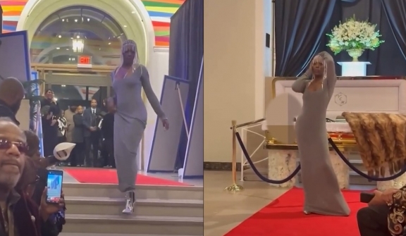 Model sparks curiosity after confidently walking down runway at open-casket funeral