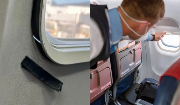 Flight attendant mocks passenger's concern over taped airplane window as 'overreacting'