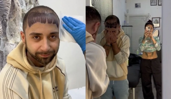 Balding man gets fringe tattoo to cover hairline, breaks down in tears at result