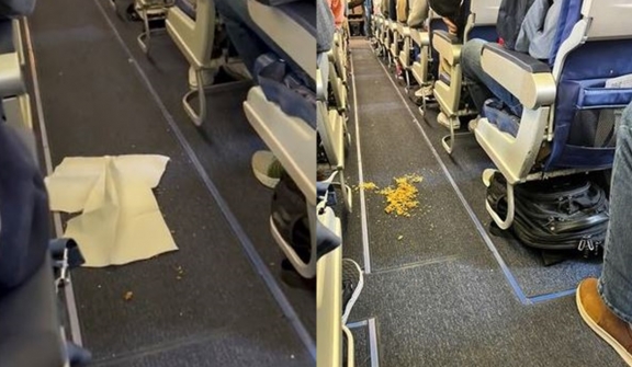 Flight attendant takes stand against messy passengers, refuses to take off until aisle is cleaned