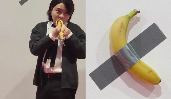 Male student eats artwork in the form of a banana, worth nearly $120,000, out of hunger