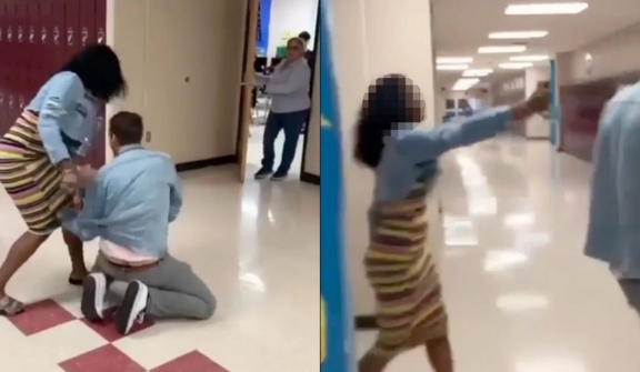 Shocking moment: A high school girl pepper-sprayed the teacher after her phone was confiscated in class