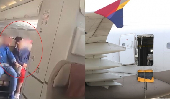 The man opened the airplane emergency exit door mid-flight in South Korea, 12 passengers were sent to the hospital 