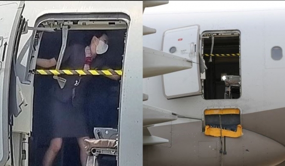 A Stewardess blocked the door of the plane 200 meters above the ground, causing a sensation