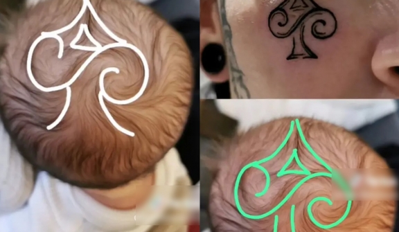 Mother got a tattoo of her baby’s head on her cheek...  don't care what others think