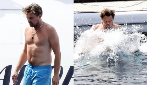 Shirtless Leonardo DiCaprio shows off his toned torso and enjoys his vacation family on superyacht