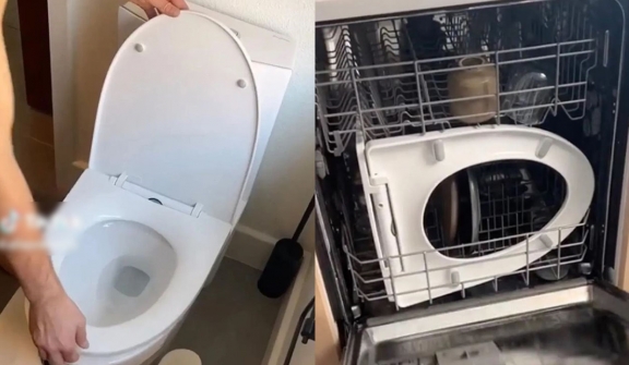 Man puts toilet seat in the dishwasher for 'easy clean' dirty plates