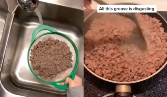 Woman rinsing cooked ground beef causes controversy among viewers