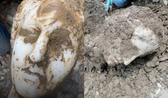 'Intact' marble head was unearthed during construction work in a Rome piazza