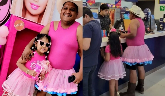 Proud dad praised for wearing pink dresses to watch 'Barbie' with his daughter