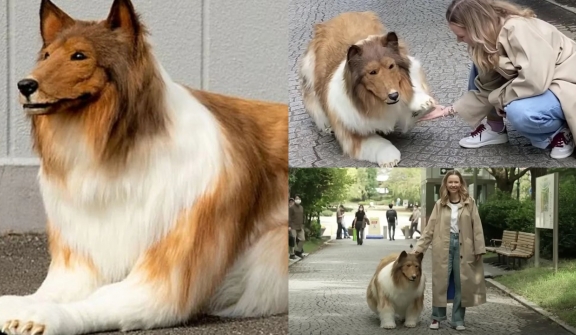 Man who spent $14K to transform himself into collie dog takes his first step in public