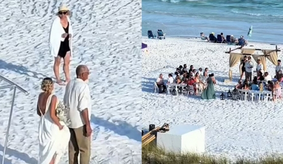 'Oblivious lady' sparks debate as she walked THROUGH a wedding on a public beach