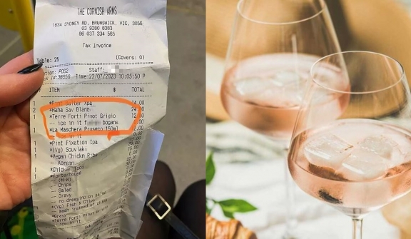 Pubgoer notices a rude message printed on their receipt after their requesting for ice in their wine