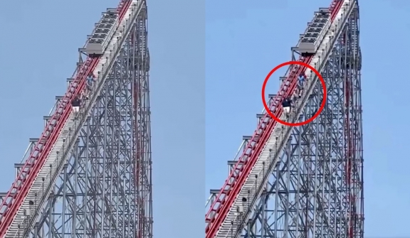 Record-breaking roller coaster stopped in mid-air, forcing riders to walk down a high staircase 200 feet