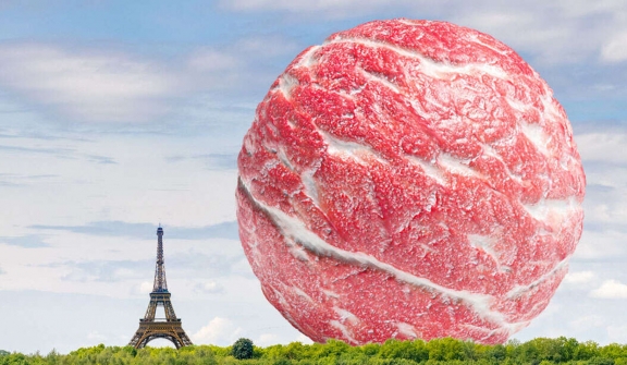 Blended-up humans in the world creating meatballs the size of the Eiffel tower?