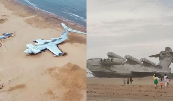 Unique plane larger than Boeing 747 discovered abandoned on beach