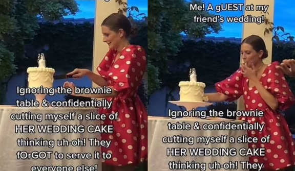 Wedding guest cuts first slice of bride and groom's cake, thinking it was normal dessert