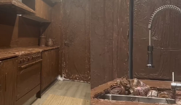 Prankster risked the wrath of his parents by covering their kitchen in chocolate