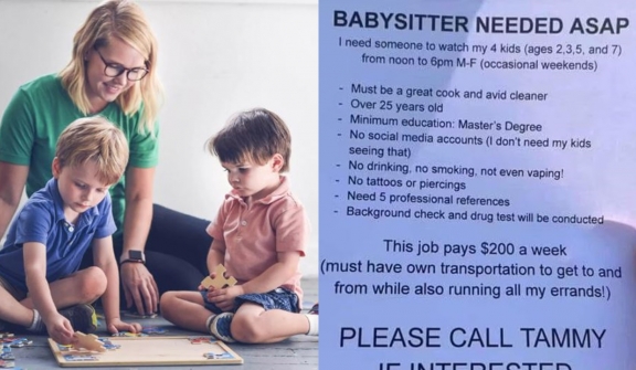 Mumy criticized by thousands for 'unreasonable' list of demands in search of a prospective babysitter 