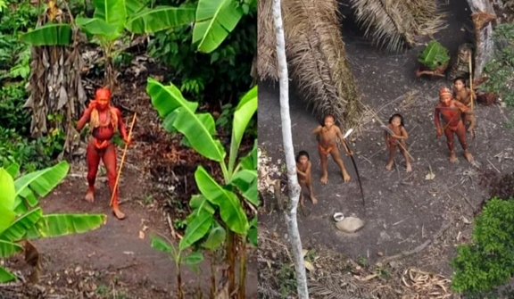 Drone footage captures incredibly rare images of tribe that has never had any contact with the outside world