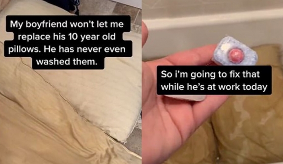 Woman washing her boyfriend's filthy pillows for the first time in 10 YEARS sparks social media reaction 