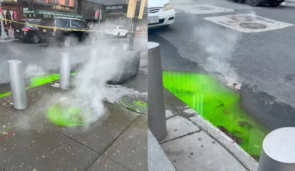 Footage reveals mysterious green sludge spotted bubbling up from underground in New York City
