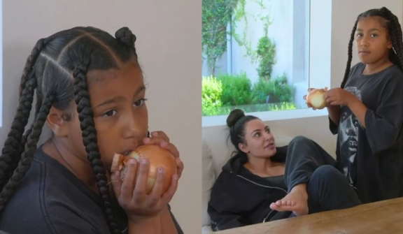 Fans puzzled as Kim Kardashian’s daughter North West eats raw onion like an apple
