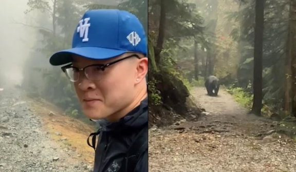 Man stunned after spotting a huge black bear stalking him on a hike