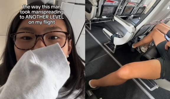 Plane passenger SLAMS male traveler after extending his legs across the AISLE or aircraft