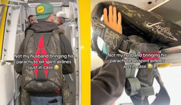 Spirit Airlines passenger sparks debate after wearing PARACHUTE on plane 