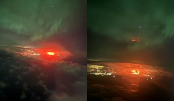 Incredible once-in-a-lifetime nature: Iceland's volcanic eruption AND the Northern Lights are captured on camera 