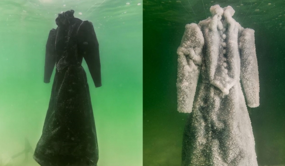 Artist leaves dress submerged in the Dead Sea for 2 months and it turns into glittering salt crystal masterpiece