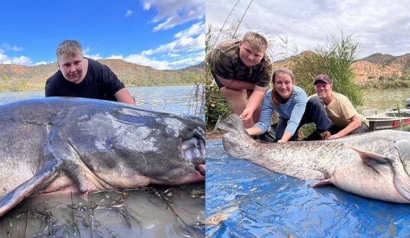 11-year-old boy breaks record after catching mega 152lb catfish during holiday