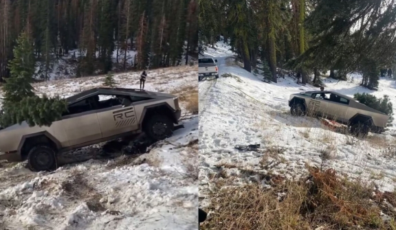 Tesla is getting trolled after Cybertruck pulled to safety after getting stuck on a snowy embankment 