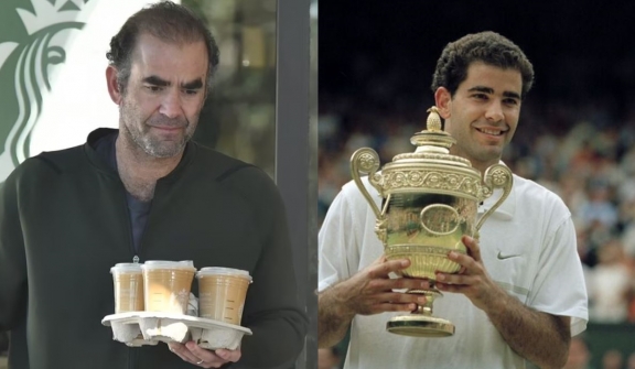 Pete Sampras leaves fans stunned with a different look as he is seen grabbing Starbucks coffee