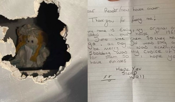 Man stunned after spotting rag doll in wall with terrifying note inside new house