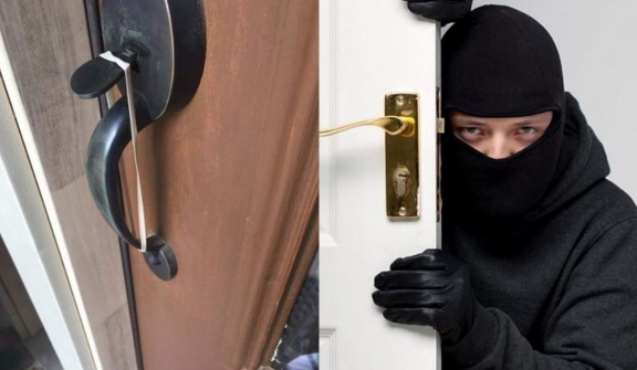 Woman shocked as unknown person at home, front door handle rescues her life