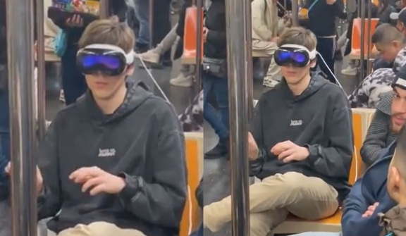 People baffled after seeing man wearing Apple Vision Pros on subway