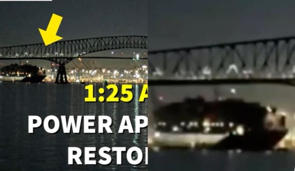 Timelapse video reveals moment ship lost control and hit Baltimore Bridge