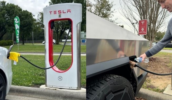 Tesla owners place wet towels on supercharger handles to boost charge speeds