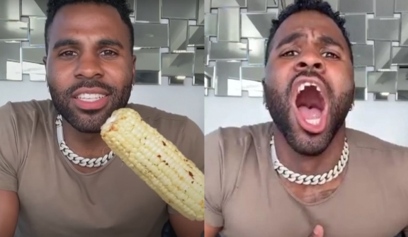 Jason Derulo appears to lose a tooth while eating corn with a drill