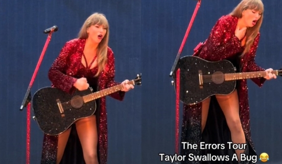 Taylor Swift swallows bug onstage during her Eras Tour concert