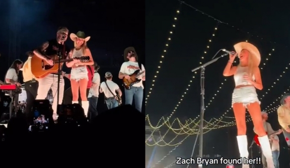 Hawk Tuah Girl's fame skyrockets after joining country music star Zach Bryan on stage in Nashville