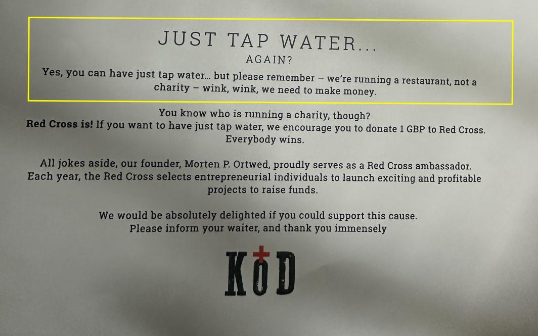 Restaurant owner accused of 'guilt tripping' customers who only ordered tap water with meal 1