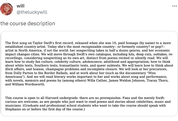 Harvard University's course on singer Taylor Swift has been leaked 4